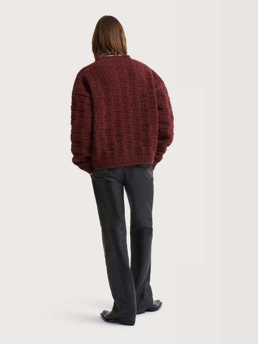 Black leather trousers with leaf embroidery - Pants
