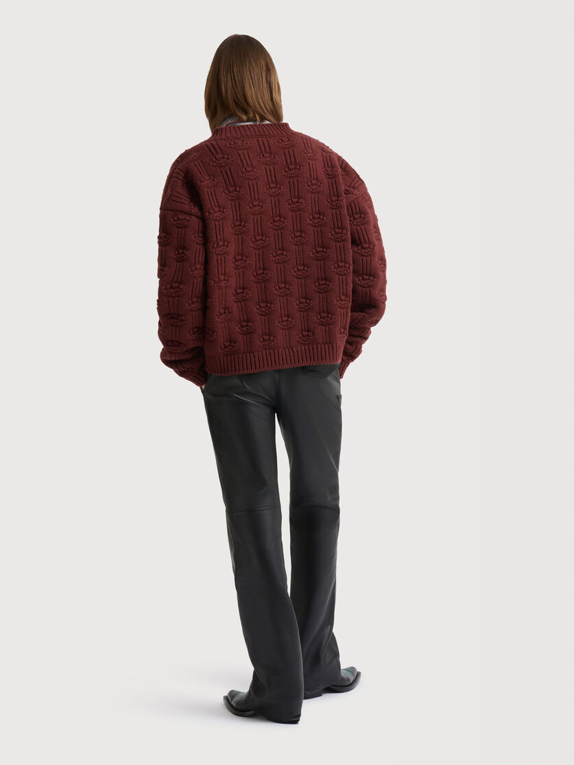 Black leather trousers with leaf embroidery, Image 4