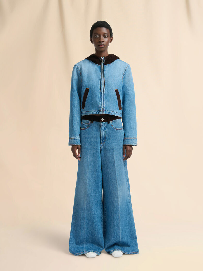 Blue denim trousers with velvet waistband - Pants - Image 2