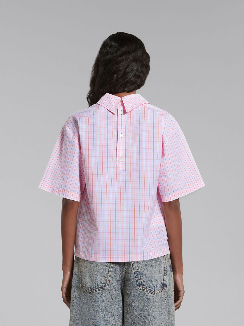 Pink checked blouse with back polo opening - Shirts - Image 3