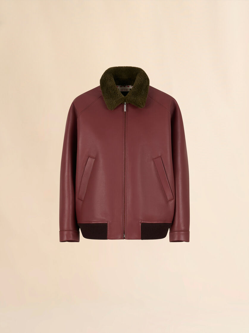 Burgundy leather jacket with shearling collar - Jackets - Image 1