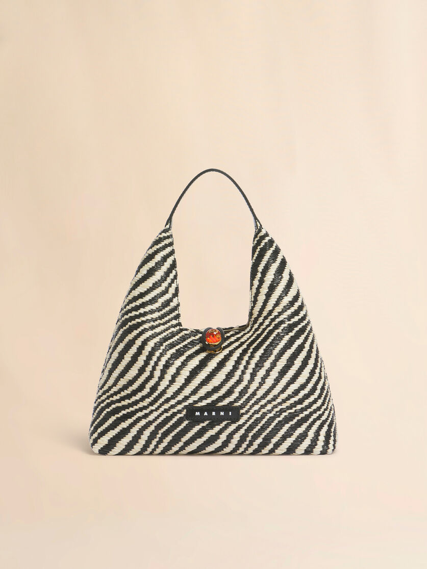Black wavy raffia-effect Trapeze mini top handle bag, Image 1