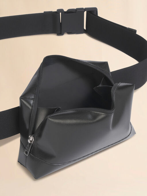 ブラック テープベルト付きバムバッグ - ウエストポーチ