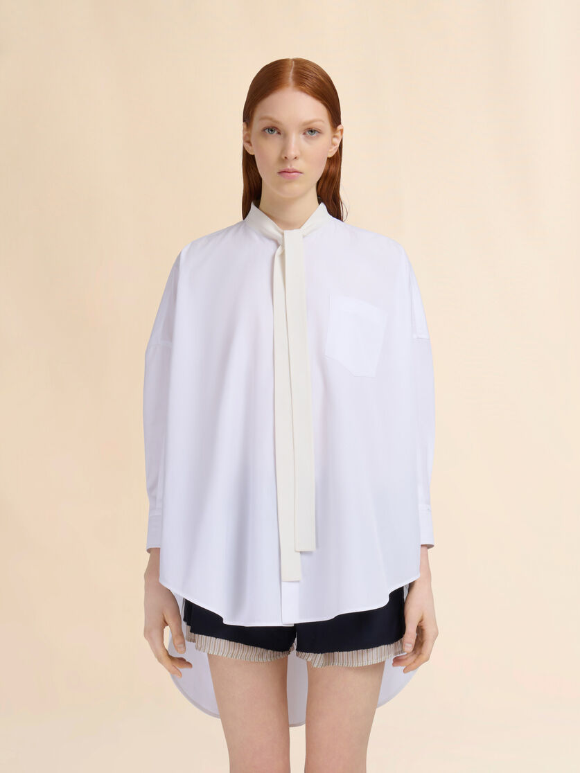 White organic poplin shirt with bow - Shirts - Image 2
