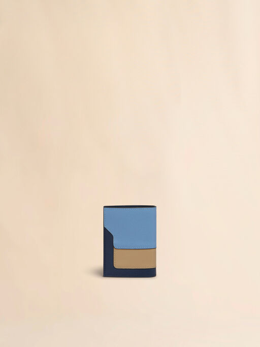 Blue, beige and light blue saffiano leather bi-fold wallet - Wallets