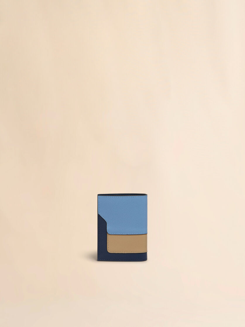 Blue, beige and light blue saffiano leather bi-fold wallet - Wallets - Image 3