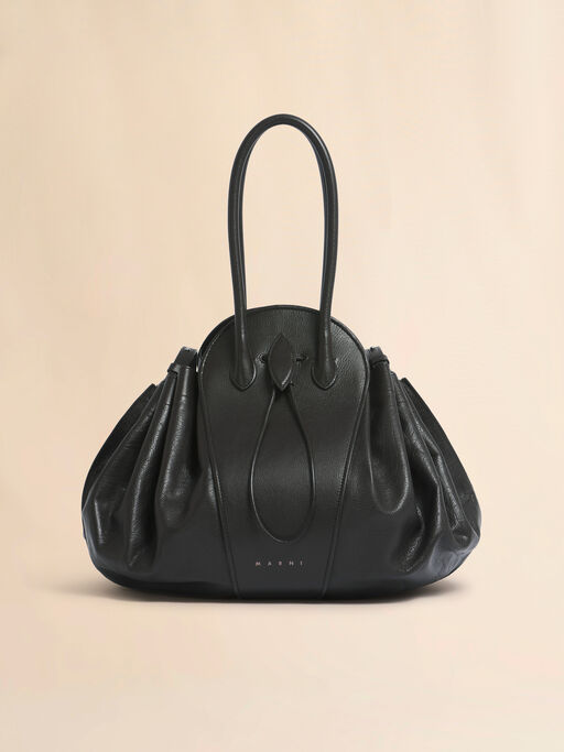 Borsa Tulipea grande in pelle nera - Borse a spalla