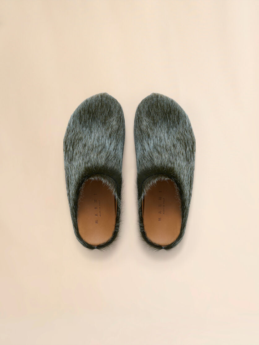 Blue-grey long hair calfskin Fussbett sabot - Clogs - Image 4