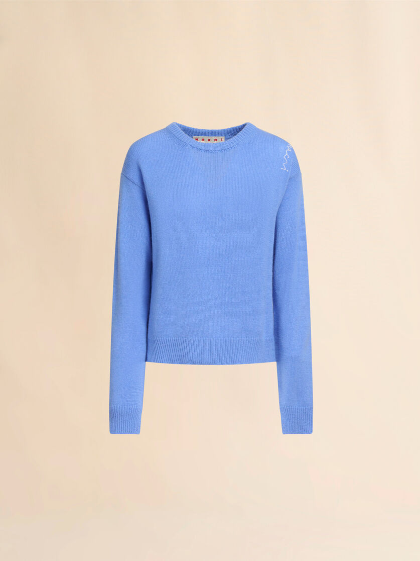 Indigo boxy cashmere jumper with Marni Symbol - Pullovers - Image 1