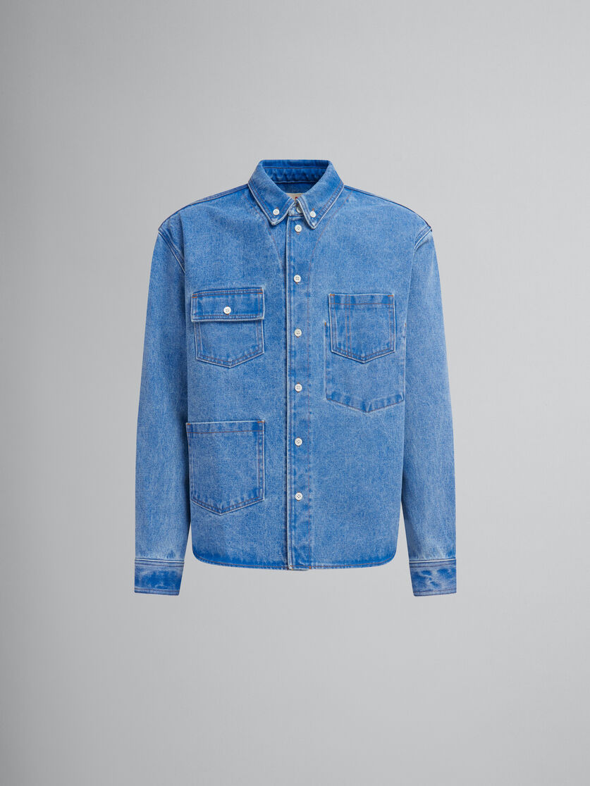 ブルー オーガニックデニム製 オーバーシャツ、ポケット付き | Marni