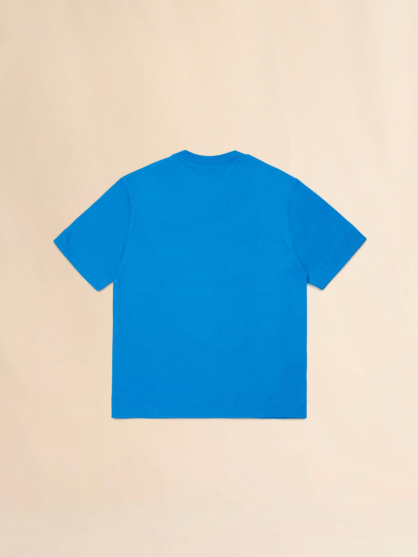 T-shirt in cotone blu con logo, Image 2