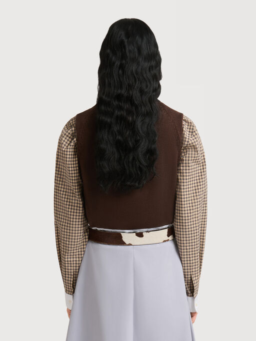 Brown cotton vest with contrast neck - Pullovers