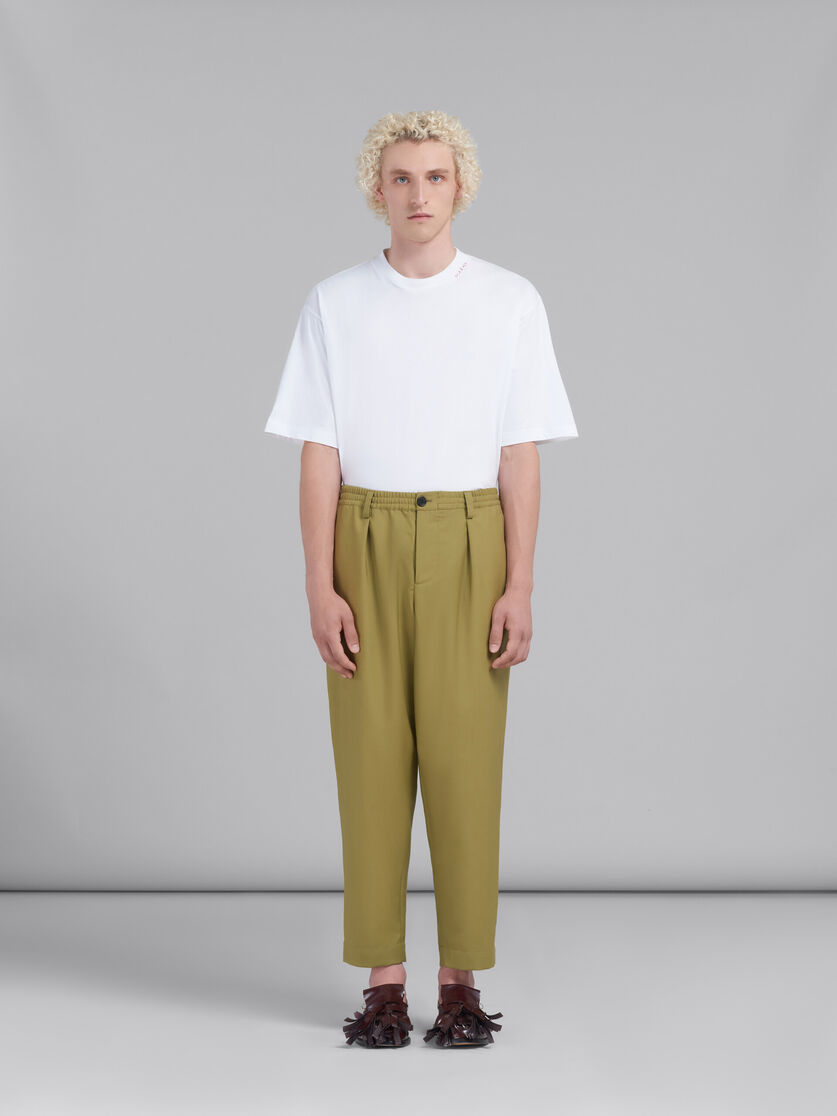 グリーン トロピカルウール製 パンツ、ウエストにドローストリング | Marni