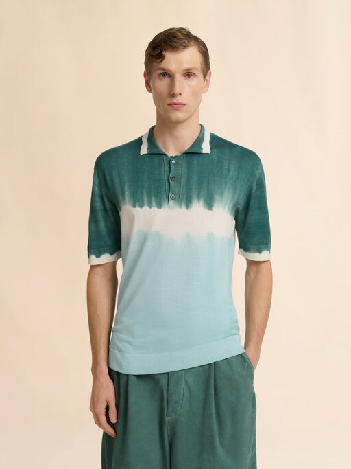블루 울 실크 타이다이 이펙트 폴로 셔츠 - 셔츠