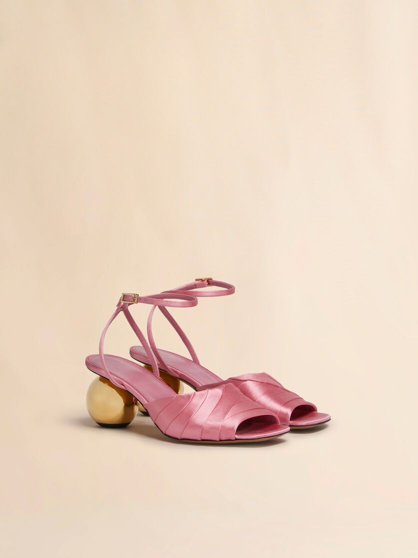 Pink folded satin sandal with spherical heel - Sandals - Image 2