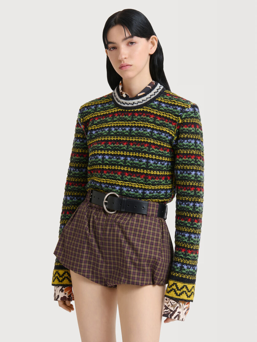 Black Shetland wool sweater with Fairisle motif, Image 2