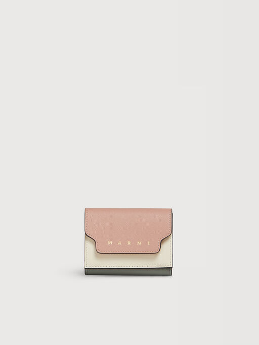 Light pink, white, and grey saffiano leather tri-fold wallet - Wallets