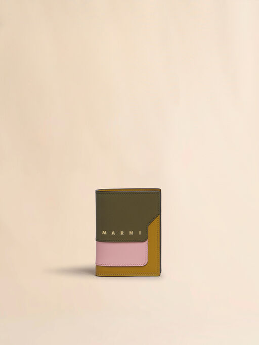 Deep green pink and mustard saffiano leather bi-fold wallet - Wallets