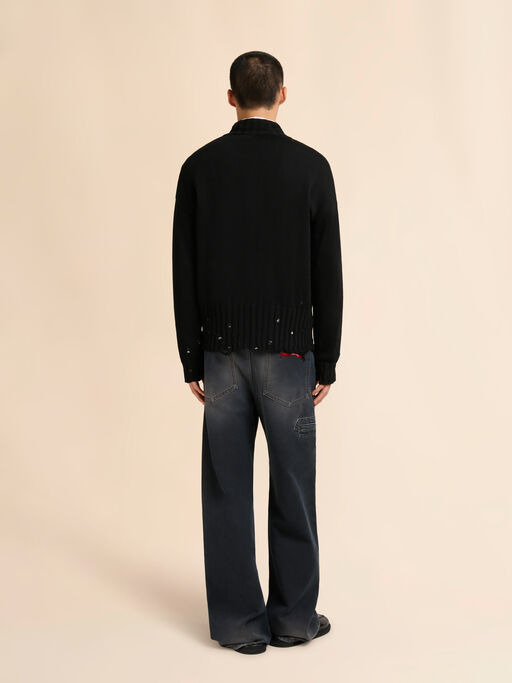 ブラック ジッパー付き ディシェベルド調コットン製ジャンパー - プルオーバー