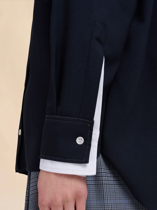 Black tropical wool shirt with double cuffs - Shirts