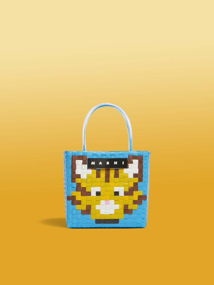 Borsa MARNI MARKET ANIMAL BASKET in intrecciato azzurro - Borse shopping - Image 1