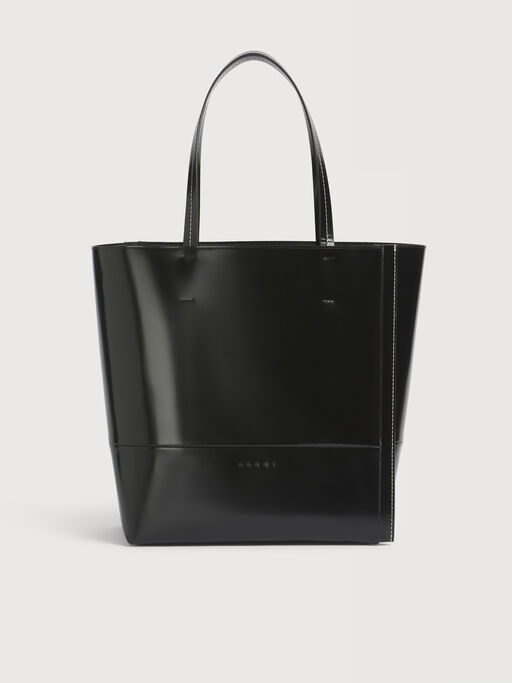 ブラックレザー ラージ Museo Edgeバッグ - ショッピングバッグ