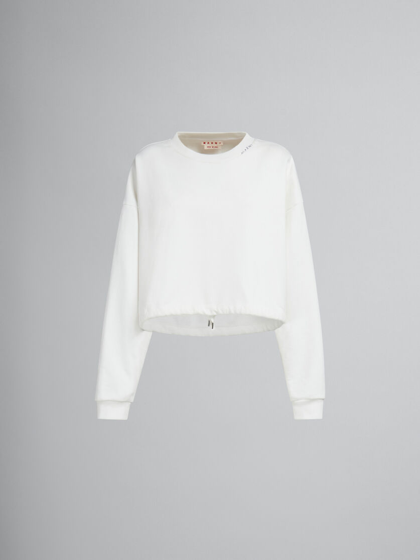 White bio cotton sweatshirt with drawstring hem - Sweaters - Image 1