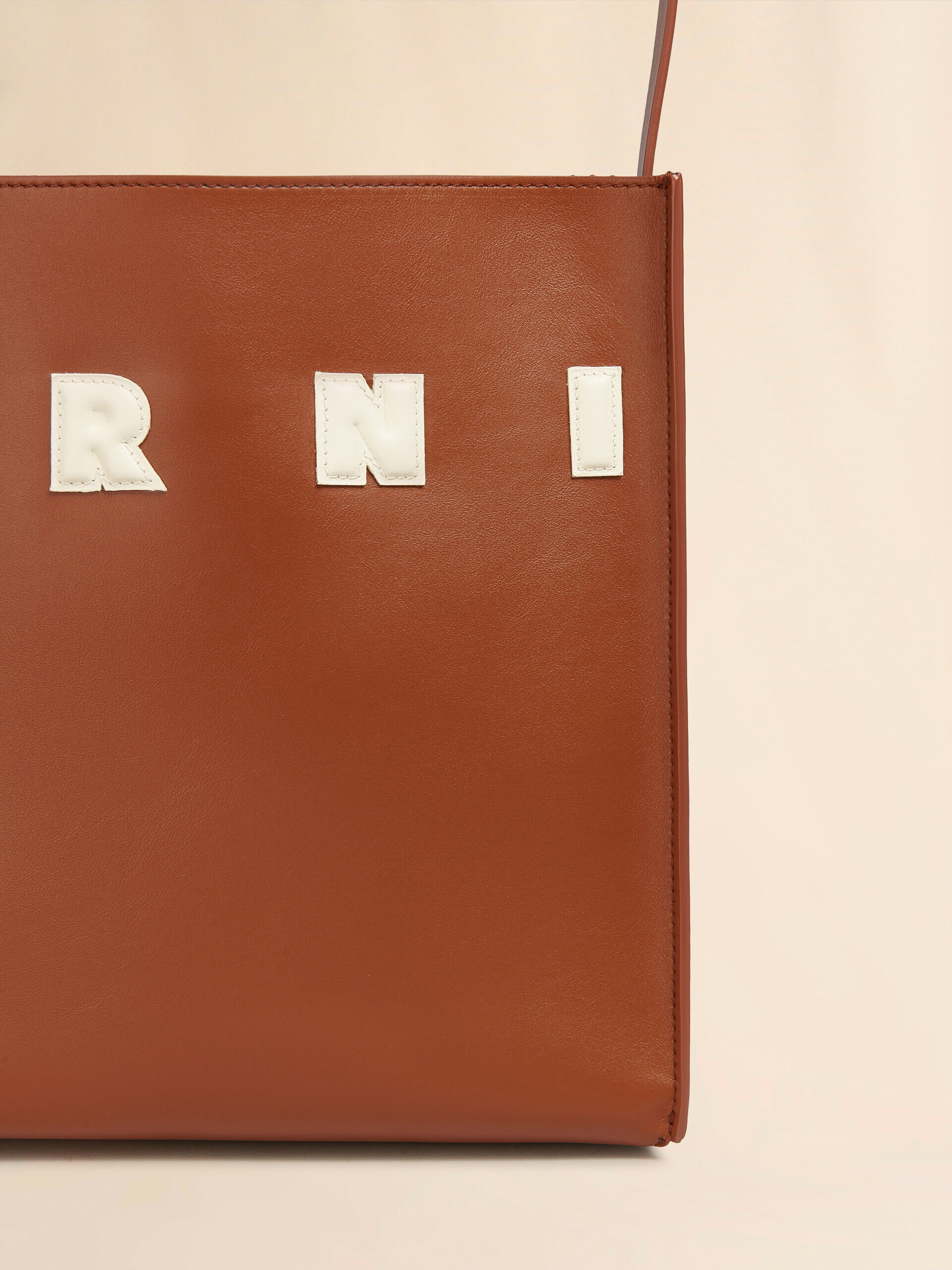 Small brown leather Museo hobo bag with patches | Marni