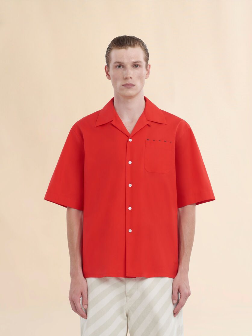 White organic poplin bowling shirt with hidden logo - Shirts - Image 2