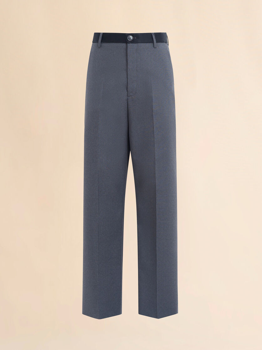 Grey tropical wool trousers with contrasting waistband - Pants - Image 1