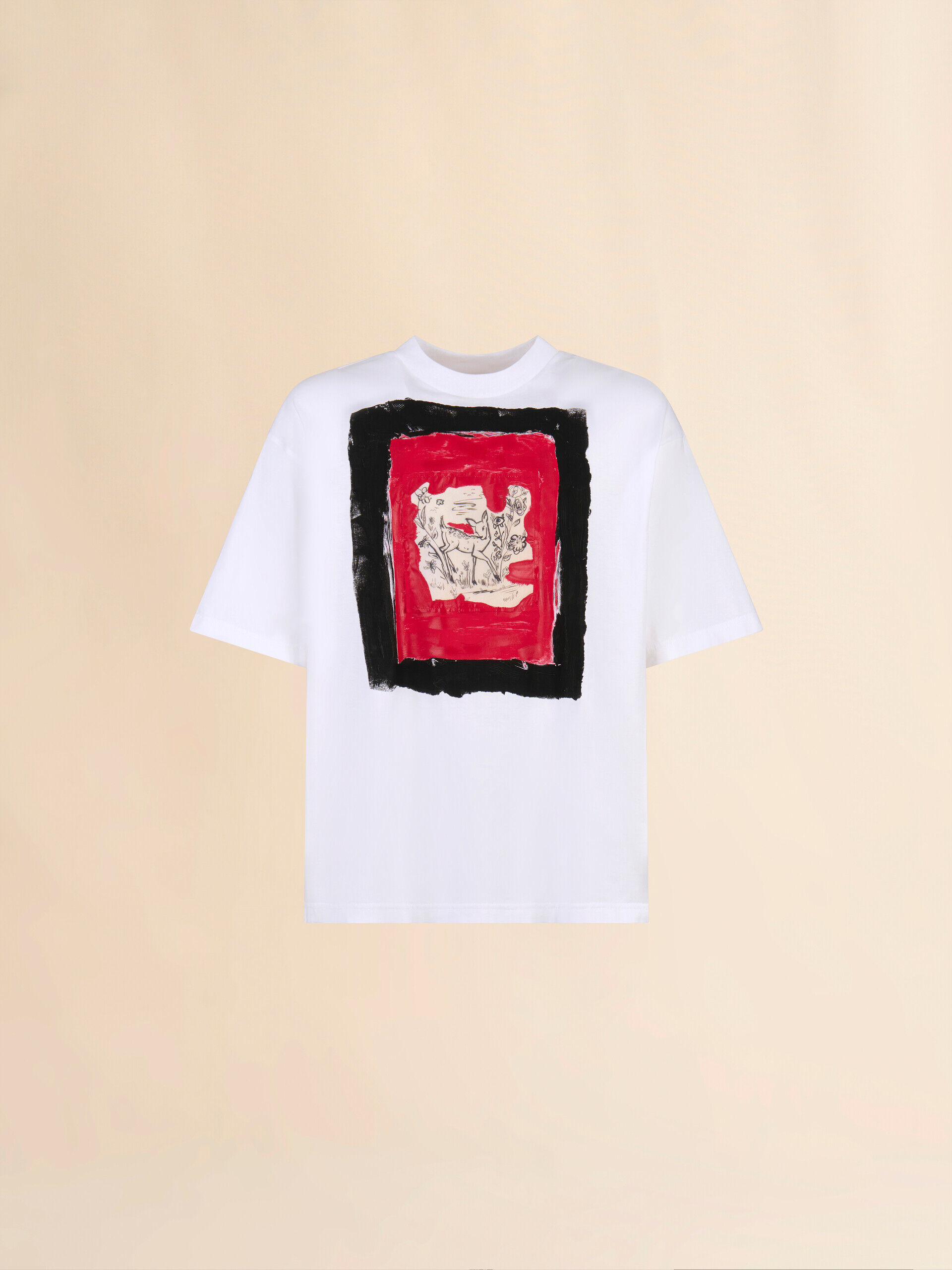 ホワイト コットン製T-シャツ、Fawn プリント | Marni