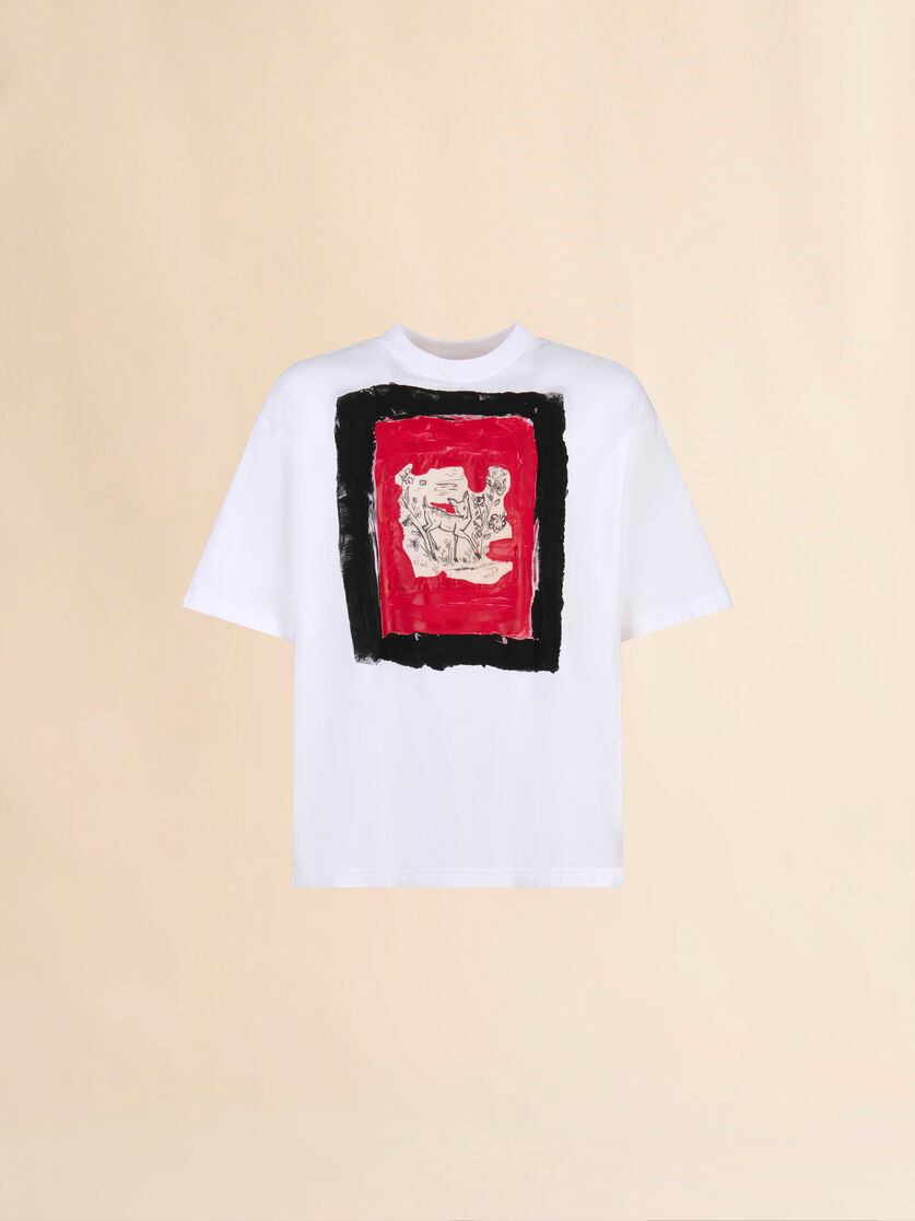 White cotton T-shirt with fawn print - Shirts - Image 1