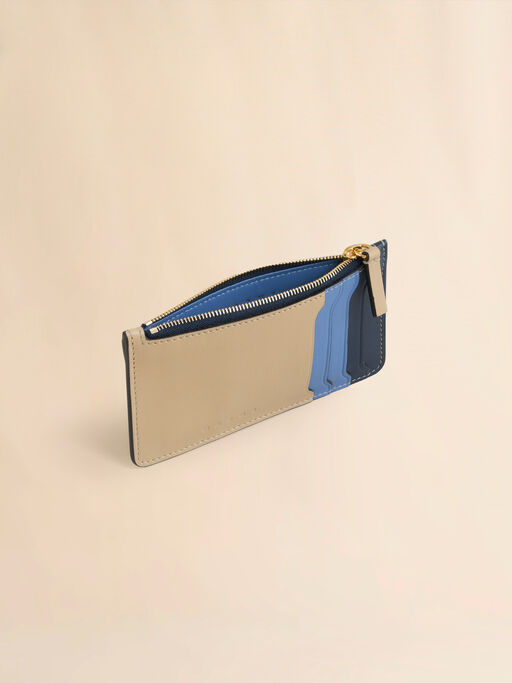 Beige, blue, and light blue leather Trunkaroo cardholder - Wallets