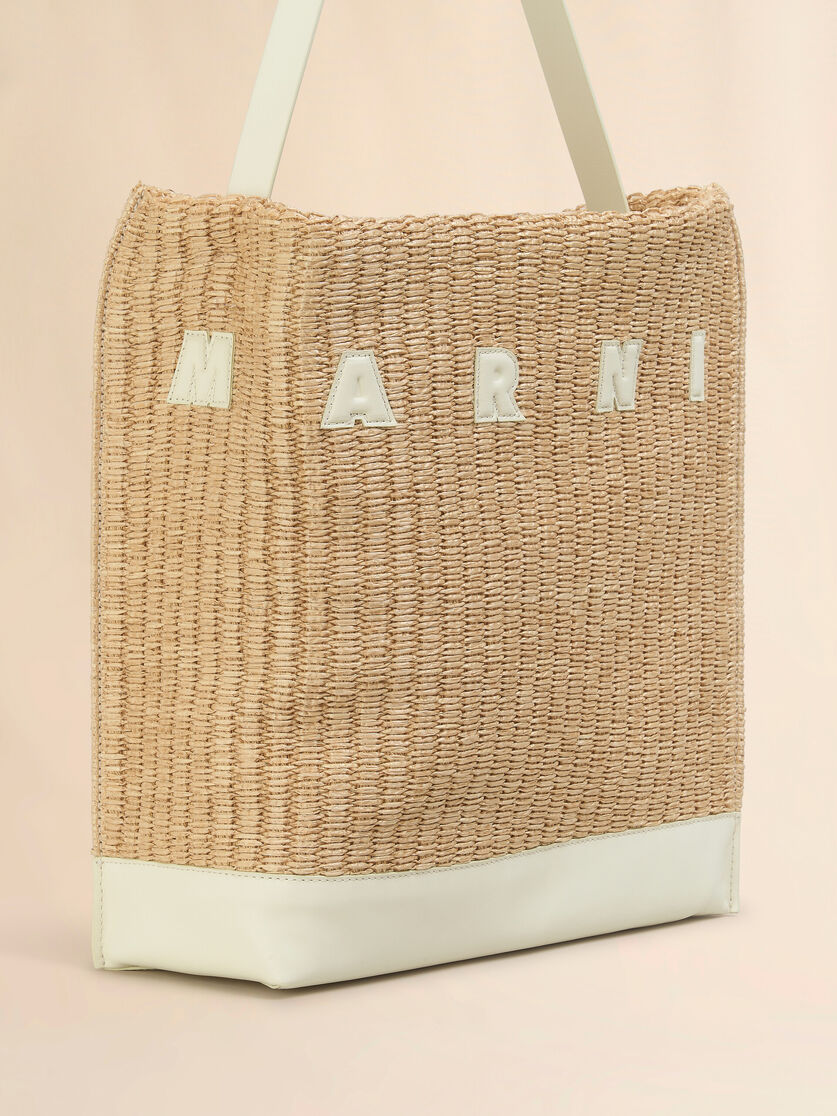 Medium natural woven fabric Museo hobo bag with leather patches - Shopping Bags - Image 5