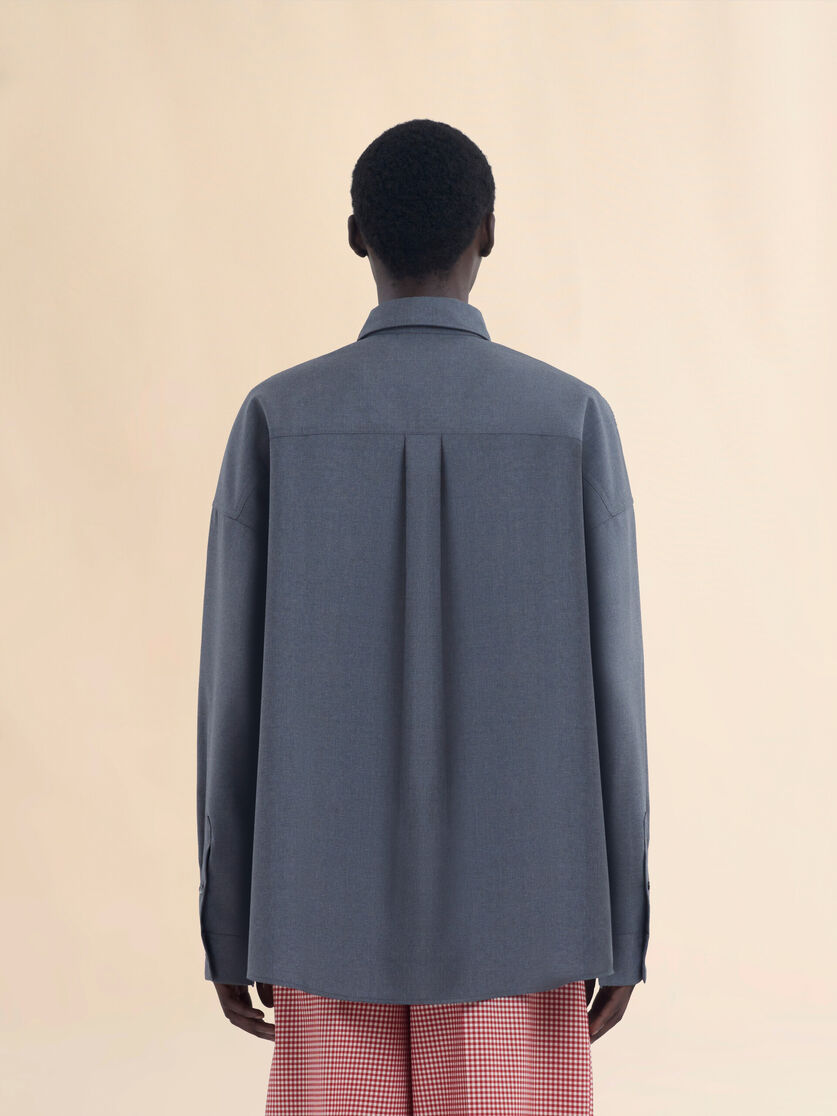 Blue tropical wool shirt with contrast back - Shirts - Image 3