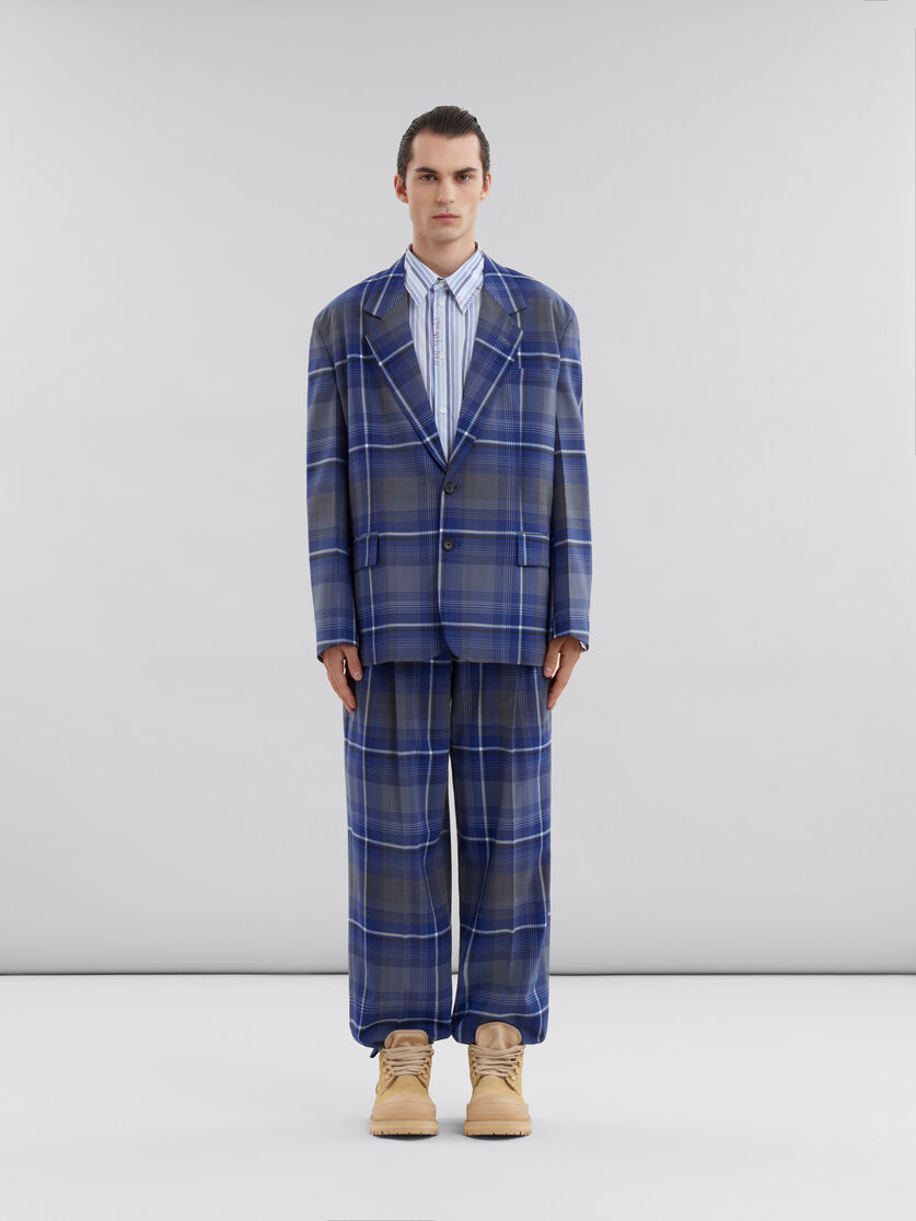 ブルー チェック ウール製 ブレザー、マルニメンディング | Marni