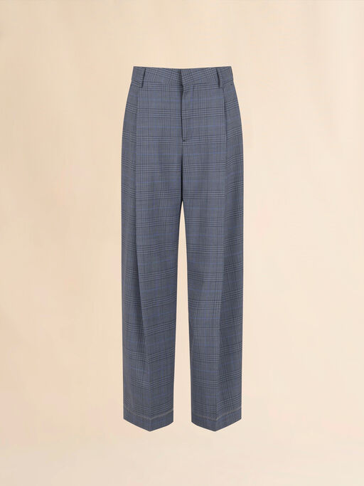 Blue wool trousers with Prince of Wales check - Pants