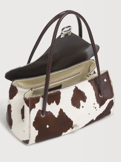 White and brown cow-print ponyhair E/W shoulder bag - Shoulder Bags