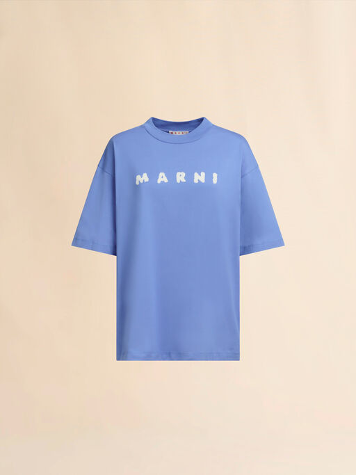Marni Scribbled 로고 디테일 라이트 블루 저지 코튼 티셔츠 - 티셔츠
