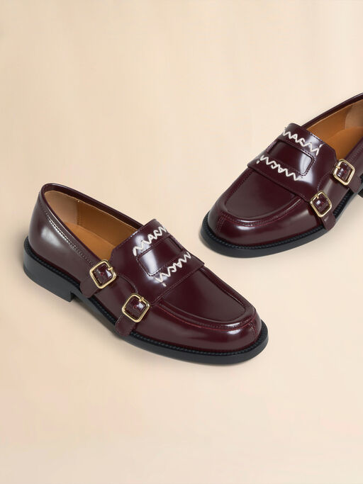 Burgundy leather Bambi 3.0 loafer with double buckle - Mocassin