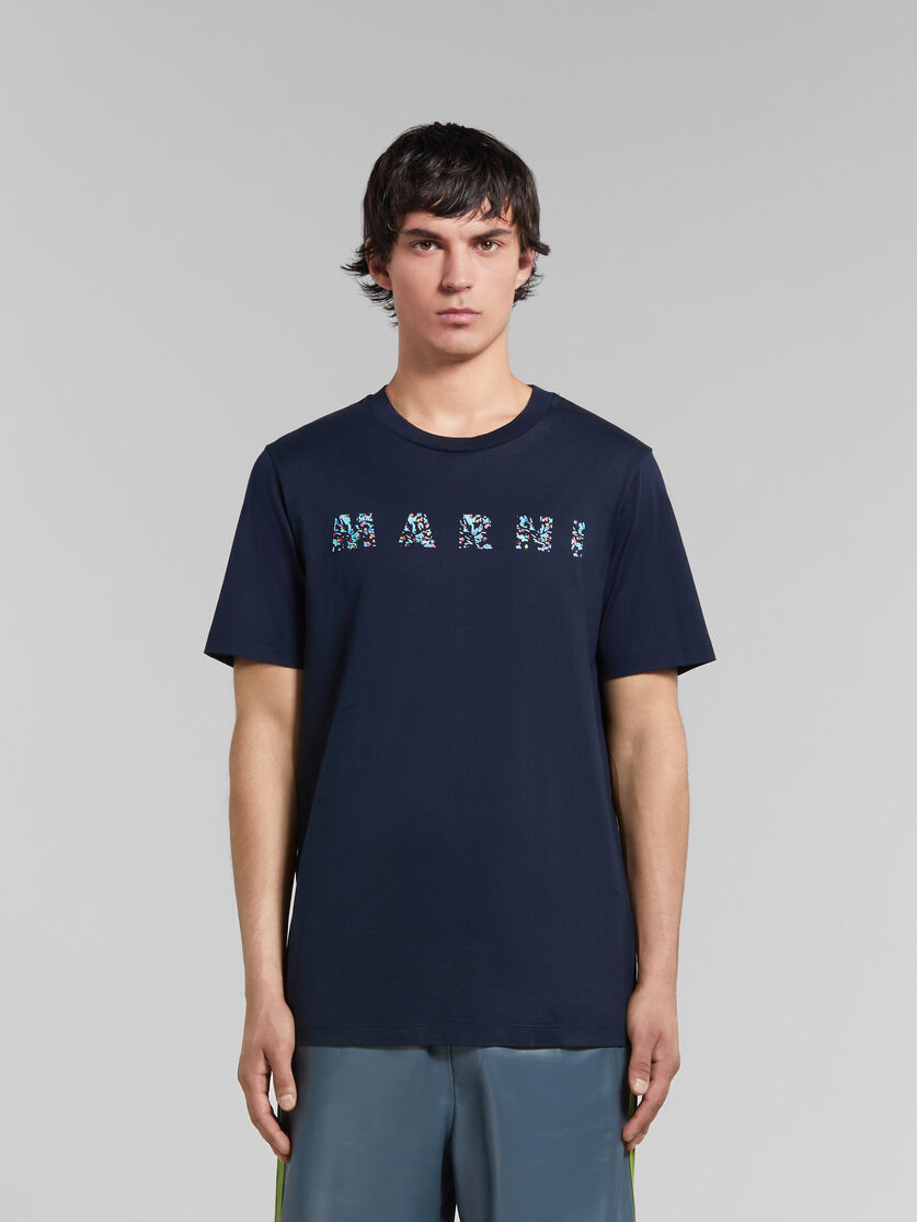 T-shirt en coton biologique bleu profond avec imprimé à motif à Marni - T-shirts - Image 2