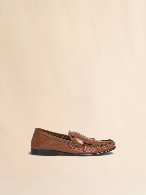 Brown leather tassel loafer with collapsible heel - Mocassin