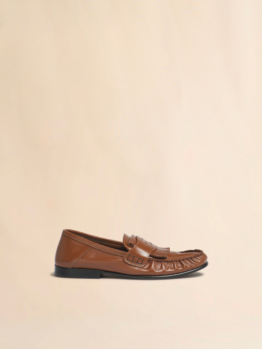 Brown leather tassel loafer with collapsible heel, Image 1