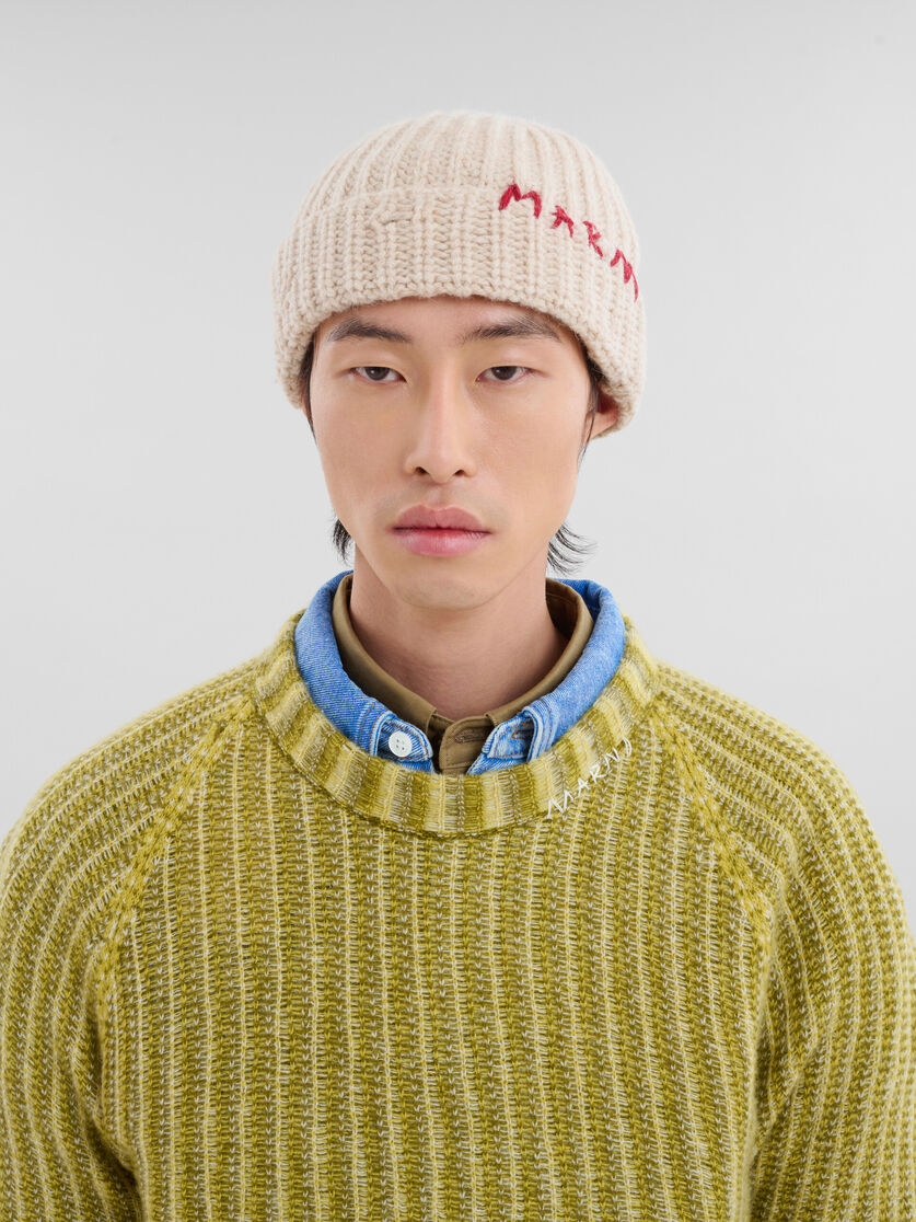 Cream Shetland wool beanie with Marni mending | Marni 