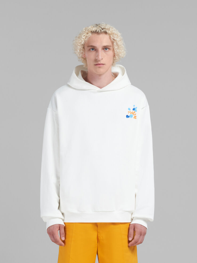 White bio cotton hoodie with Marni Dripping print - Sweaters - Image 2