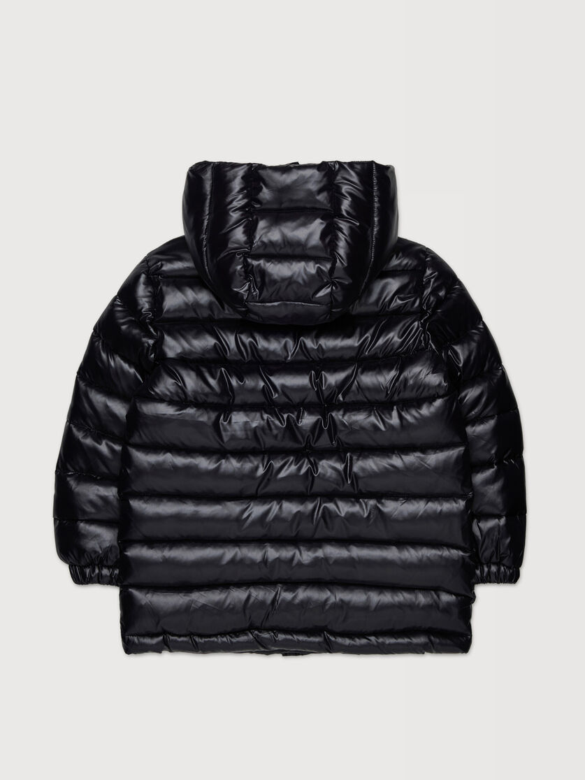 Black nylon puffer coat with zip pockets, Image 2