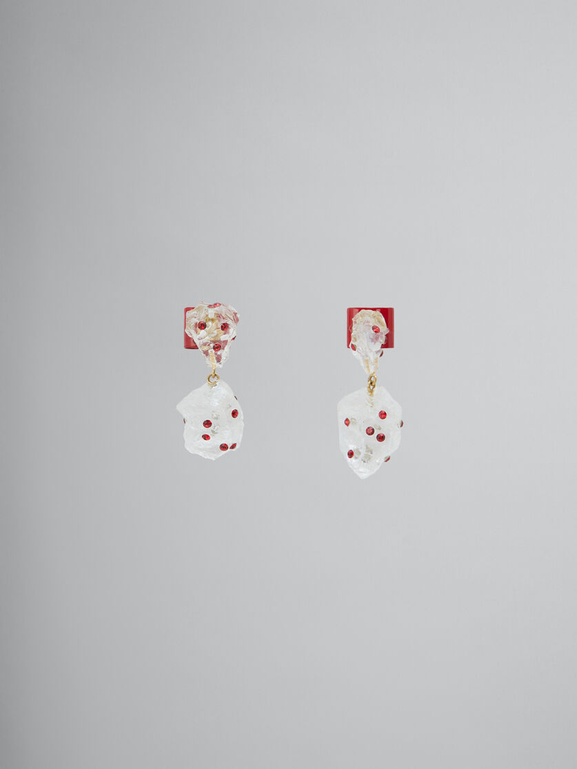 White quartz drop earrings with rhinestone polka dots - Earrings - Image 1