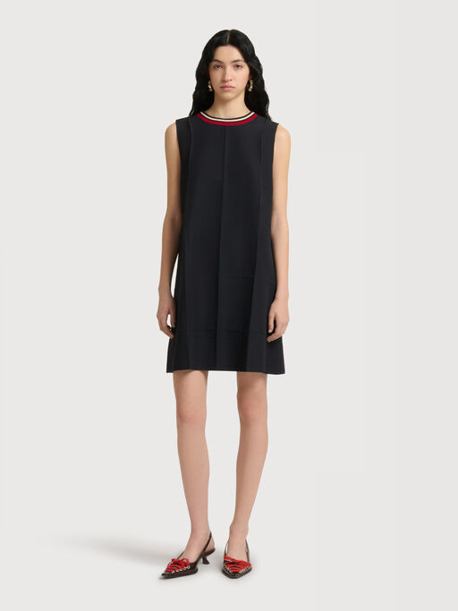 Black techno wool dress with mock neck - Dresses