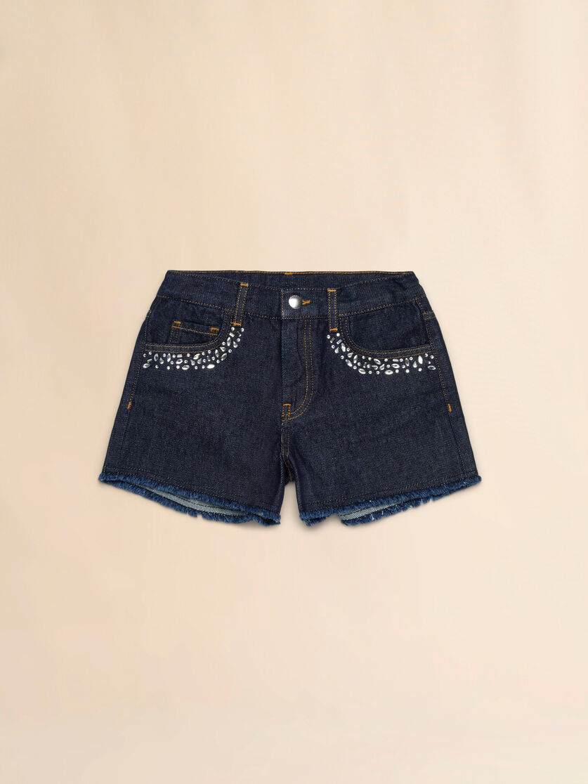 Shorts en denim oscuro con pedrería - Pantalones - Image 1