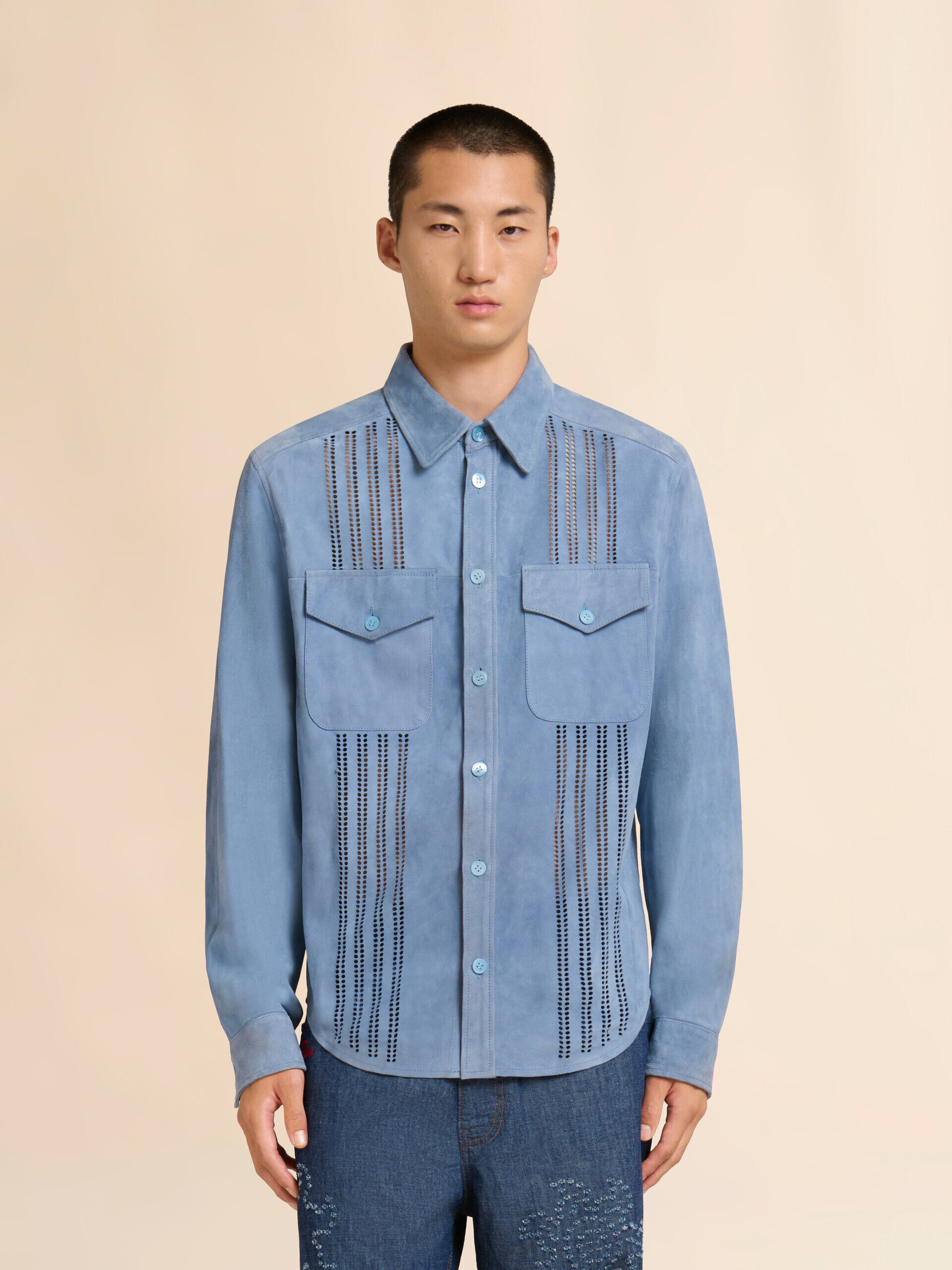 Blue suede shirt with cut-out detailing | Marni